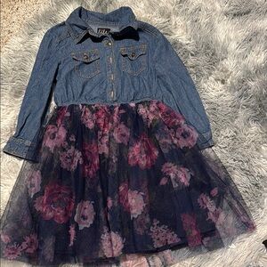 Lilt Denim and Floral Kids Casual Dress